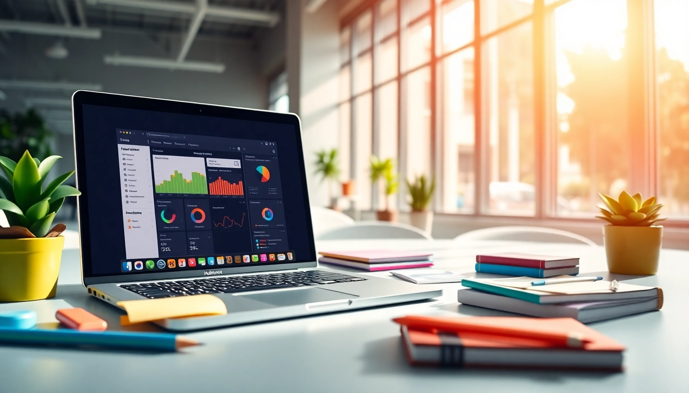 Showcase HubSpot free features on a laptop in an organized workspace for digital marketers.