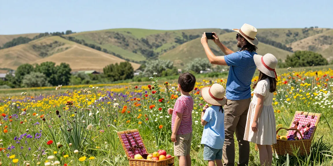 Experience the beauty of Capay Valley Garden Tour at https://www.thecapayvalleygardentour.com with a family amidst blooming flowers.