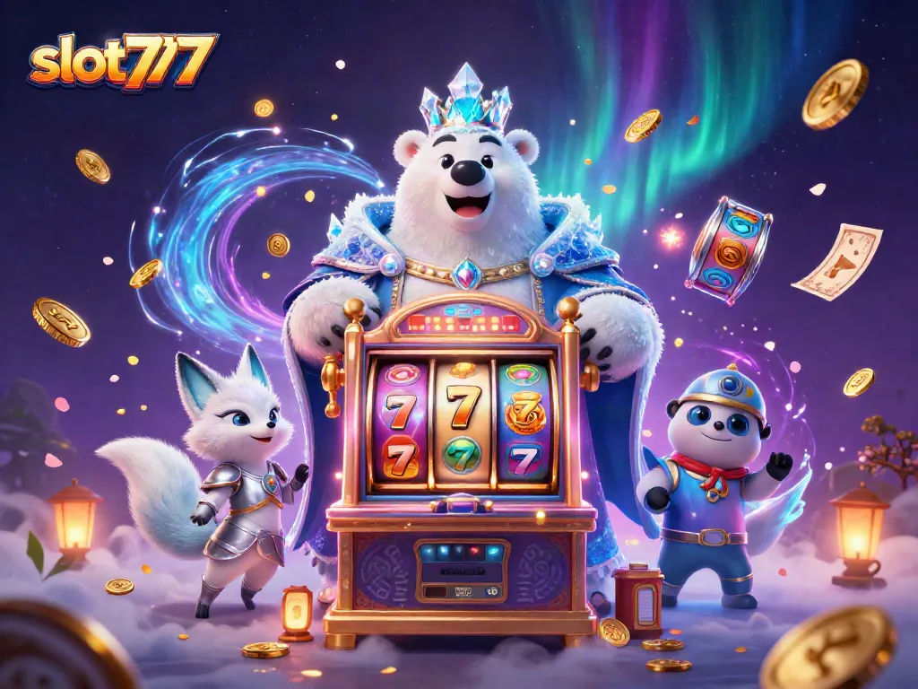 Raih kemenangan besar di slot777 dengan karakter menarik dan simbol slot berwarna-warni.
