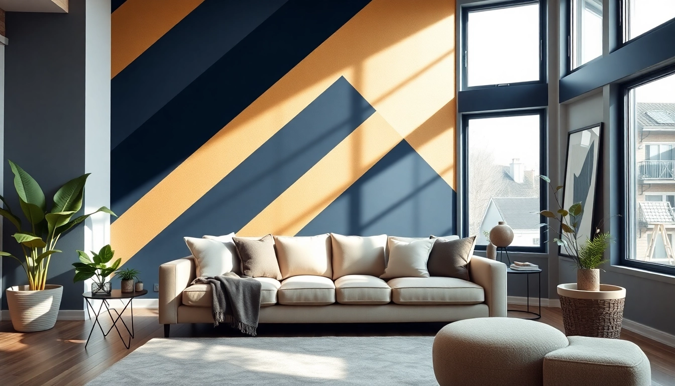 Enhance your space with beautiful accent walls featuring bold geometric patterns.
