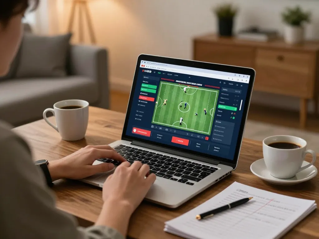 Engaging in cá cược bóng đá online with an interactive betting interface at home.