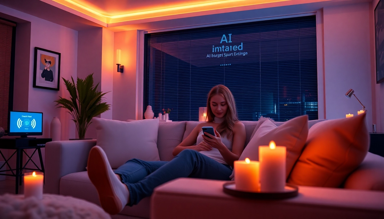 AI sex experience in a modern living room with interactive technology