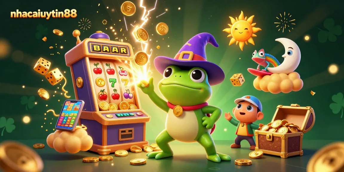 Play slots and win big at nhacaiuytin88, featuring a colorful storm of coins and games.