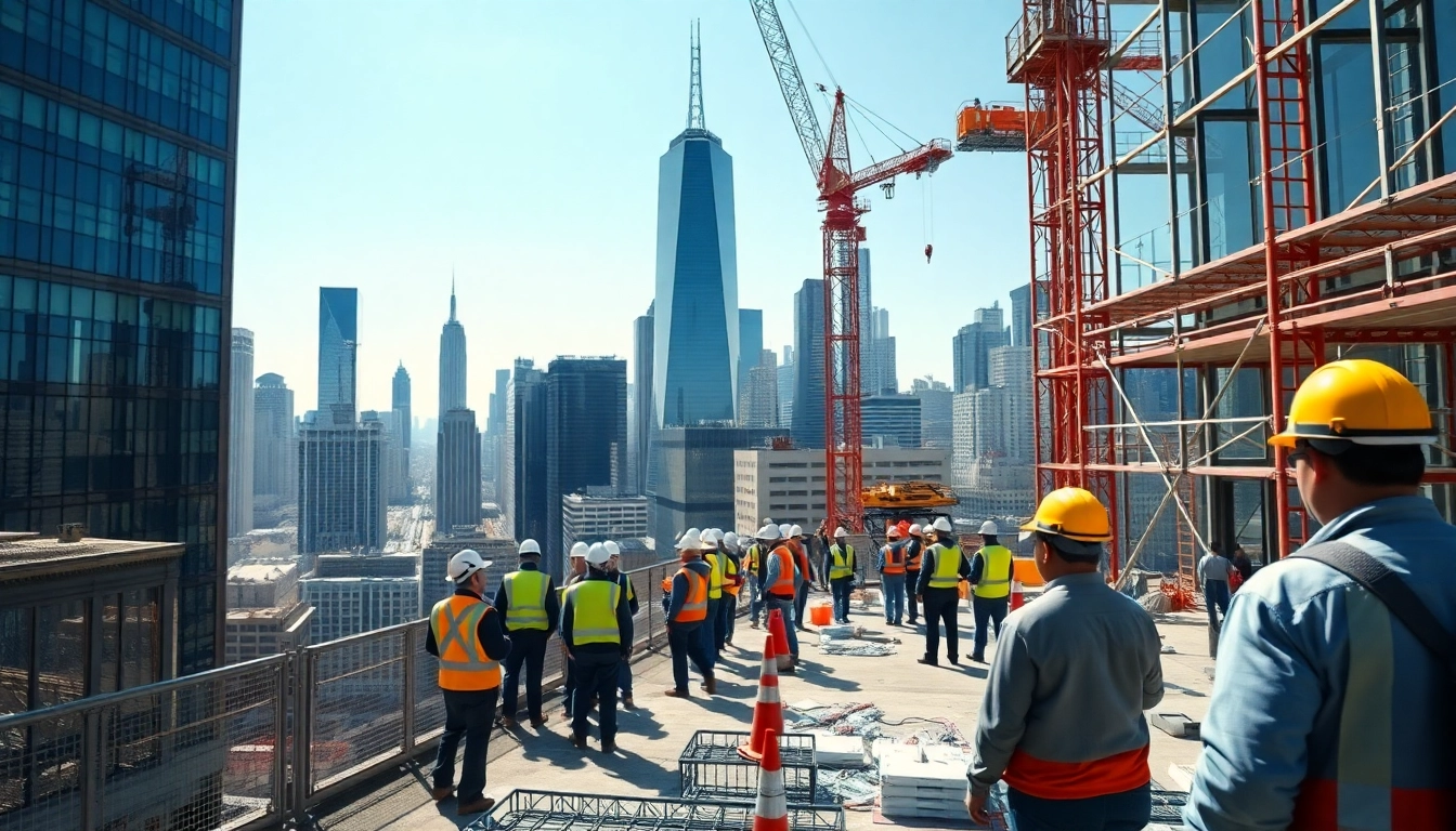 Showcase of a New York Commercial General Contractor overseeing an urban construction project with dynamic energy.