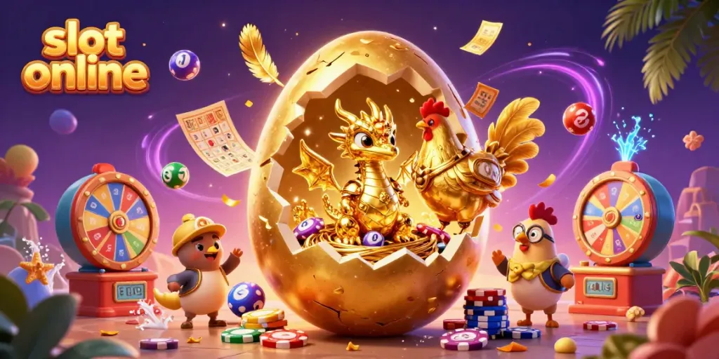 Engage in slot online excitement with a golden dragon and vibrant gaming elements.