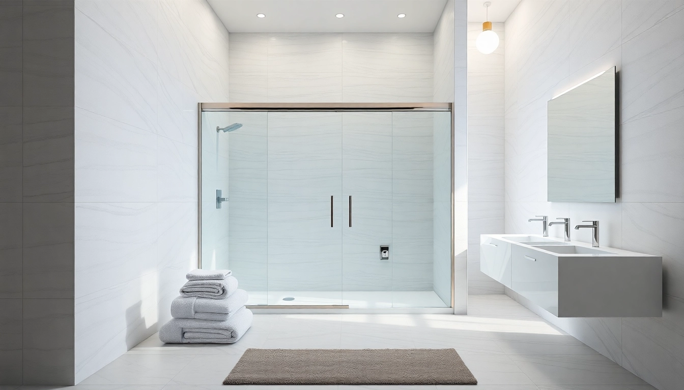 Gorgeous shower sliding doors framed by upscale tiles, reflecting elegance and modern design.