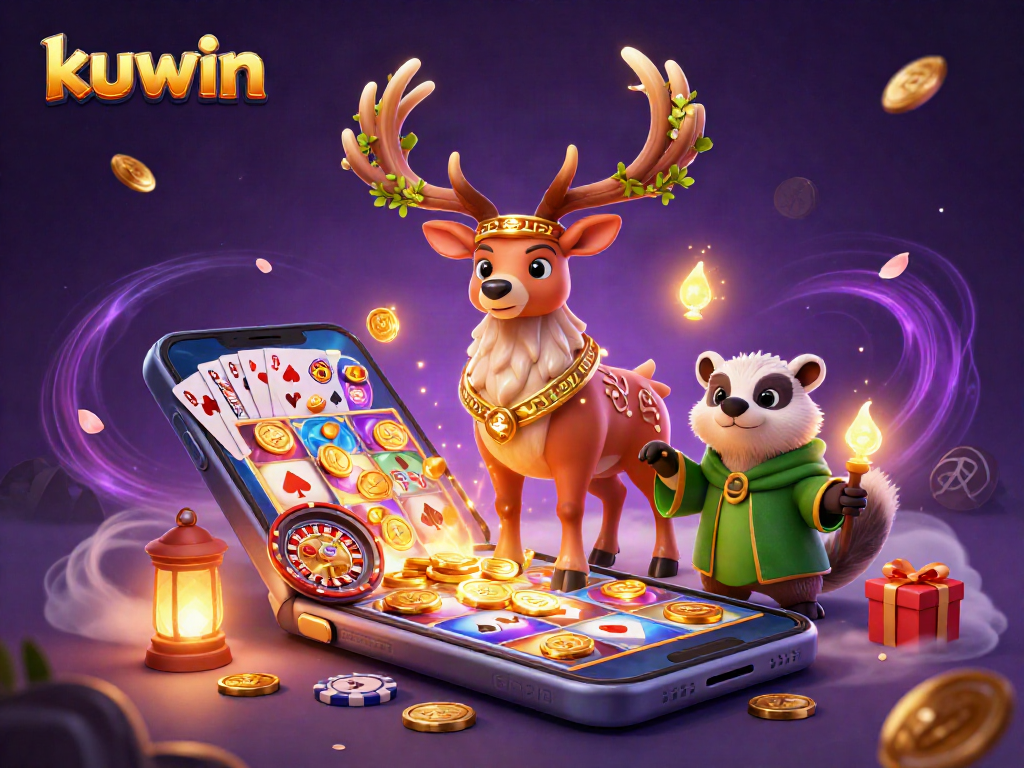 Kuwin slots come alive with a druid stag, badger, and magical casino elements in vibrant 3D