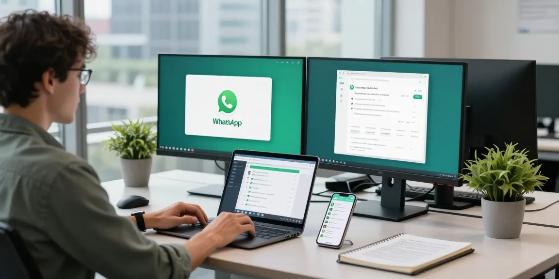 Engaging workspace with WhatsApp電腦版 on dual monitors and productivity tools.