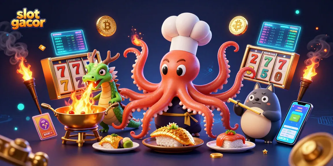 Experience winning with slot gacor in a vibrant, cartoon casino illustration filled with golden elements and characters.