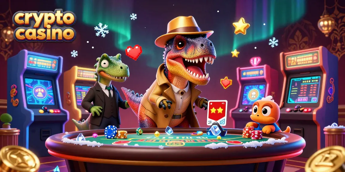 Gioca al crypto casino con un velociraptor intrigante e un boss pittoresco in un ambiente affollato e vivace.