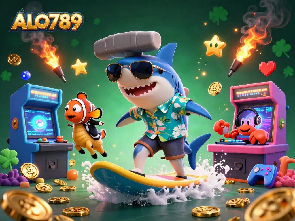 Experience excitement at ALO789 with a vibrant casino scene featuring dynamic gaming and marine elements.