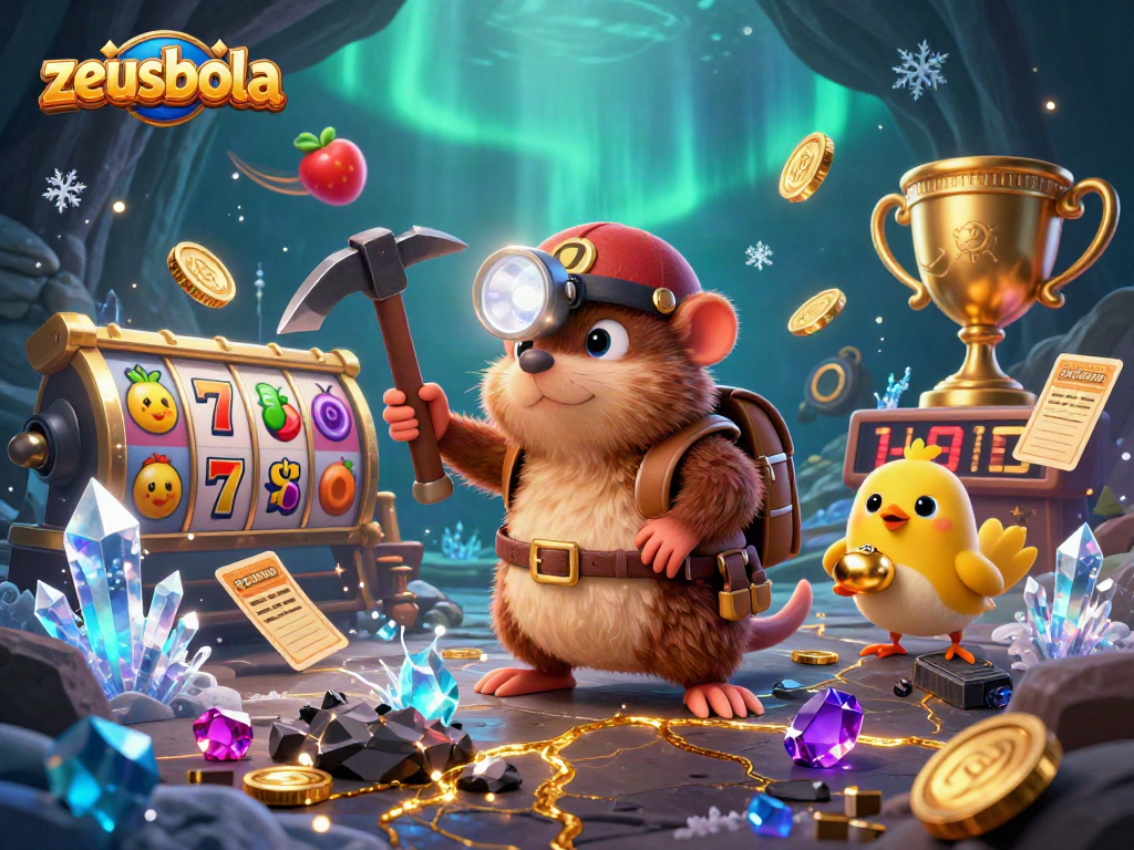 Play exciting slots on zeusbola and uncover hidden treasures in an imaginative casino illustration.