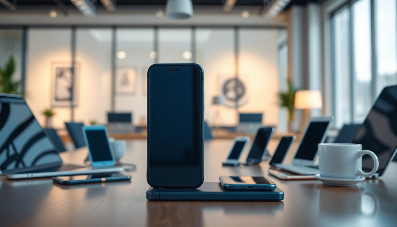 Phonelocker in einem modernen Büro mit Smartphones und einem klaren Gestaltungselement.