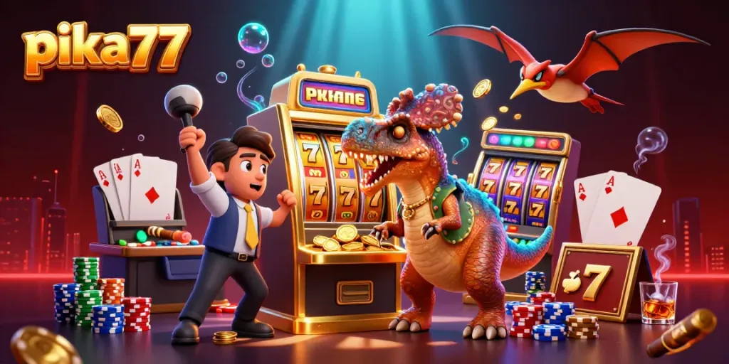 Catch the excitement of pika77 as a pachycephalosaurus triggers a jackpot at a slot machine!