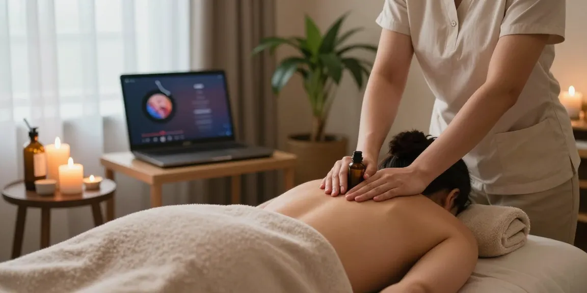 Swedish massage therapy session with soothing oils, candles, and a tranquil spa environment.