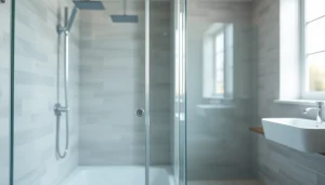 Admire la paroi de douche sirhona élégante en verre transparent dans une salle de bains moderne.