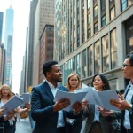 Engaged professionals discussing free job post new york opportunities in busy NYC.
