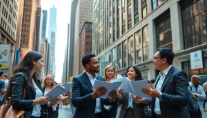 Engaged professionals discussing free job post new york opportunities in busy NYC.