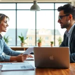 Engaged discussion about Life insurance options between a professional couple in an office setting.