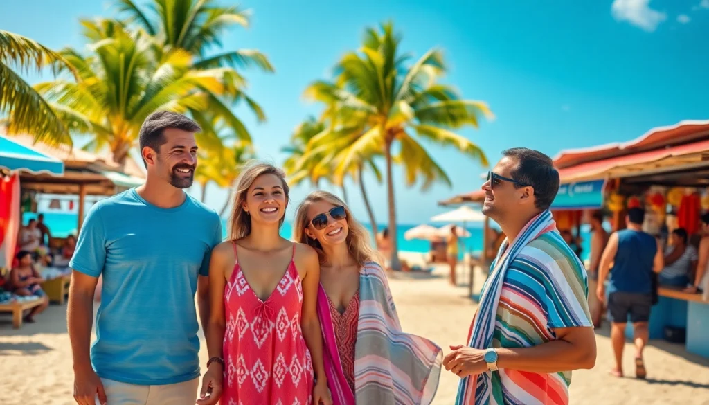 Living in Cabo as an expat, vibrant family enjoying a sunny beach day with local markets.