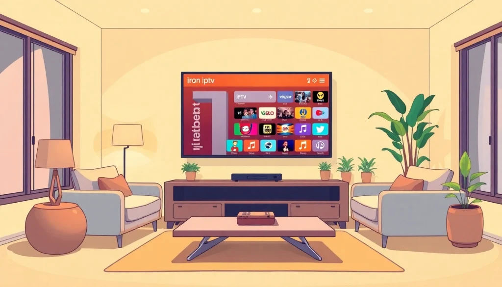 Engaging living room scene showcasing iron iptv on a modern TV.