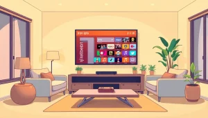 Engaging living room scene showcasing iron iptv on a modern TV.