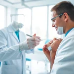 Dentist providing care in a bright, welcoming clinic environment, emphasizing professionalism and comfort.