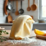 Gebruik van een kaasdoek om ingrediënten te ondersteunen in een gezellige keuken.