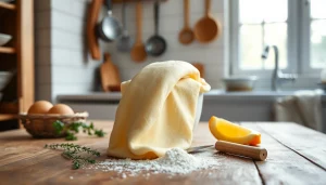 Gebruik van een kaasdoek om ingrediënten te ondersteunen in een gezellige keuken.