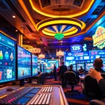 Dynamic casino gaming interface showcasing fly88 .com features, engaging players in a luxurious setting.