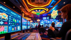 Dynamic casino gaming interface showcasing fly88 .com features, engaging players in a luxurious setting.