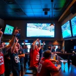 Cheering patrons at sportsbooks in South Carolina sports bar during live games.