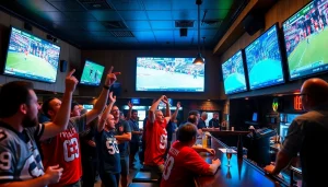 Cheering patrons at sportsbooks in South Carolina sports bar during live games.