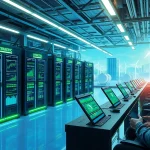 Visual representation of trusted cloud mining sites featuring a modern facility powered by renewable energy.