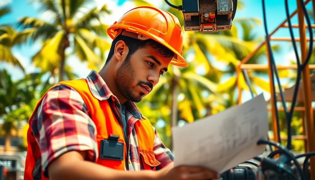 Showcasing electrician apprenticeship hawaii with a focused apprentice working on electrical installations.