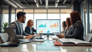 Analyze competitor pricing strategies in a modern office with digital screens and reports.