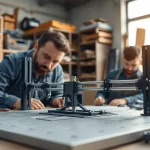 Assemble the pf940v2 jig​ with detailed craftsmanship in a professional workshop setting.