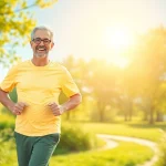 Showcasing healthspan, an active individual enjoying nature, symbolizing vitality and wellness.