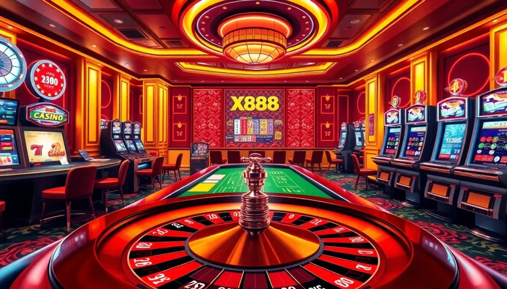 Gamble strategically at https://xx88.nl/ with a vibrant casino layout featuring a roulette wheel and poker table.