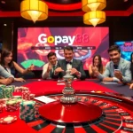 Engage with Gopay88's vibrant casino atmosphere featuring poker chips and roulette.