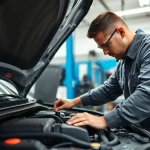 Get peace of mind with an extended car warranty while a mechanic inspects a vehicle.