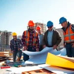 New York General Contractor collaborating with workers at a construction site.