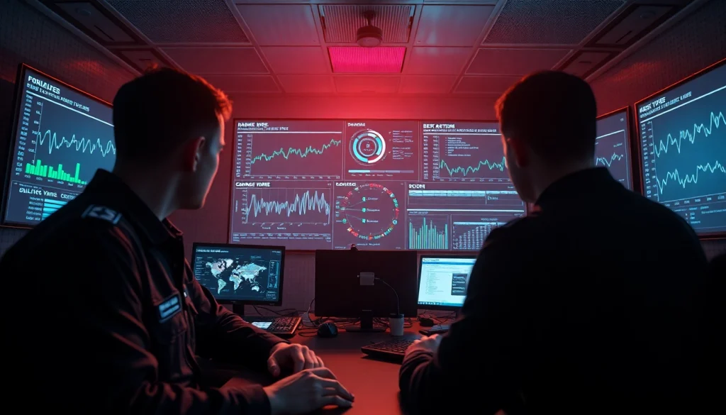 Law enforcement officials analyzing hidden wiki onion data in a high-tech command center.