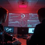 Law enforcement officials analyzing hidden wiki onion data in a high-tech command center.