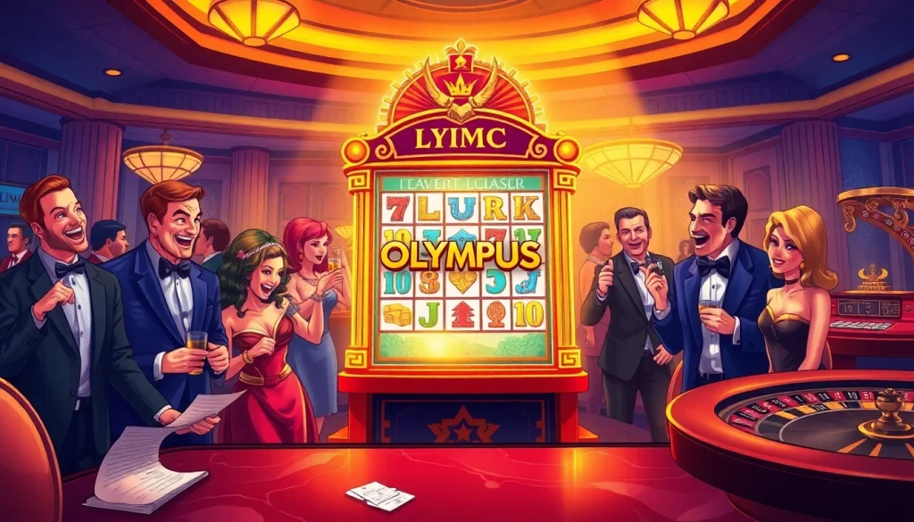 Experience the thrilling gameplay of the olympus slot machine alongside excited casino players.