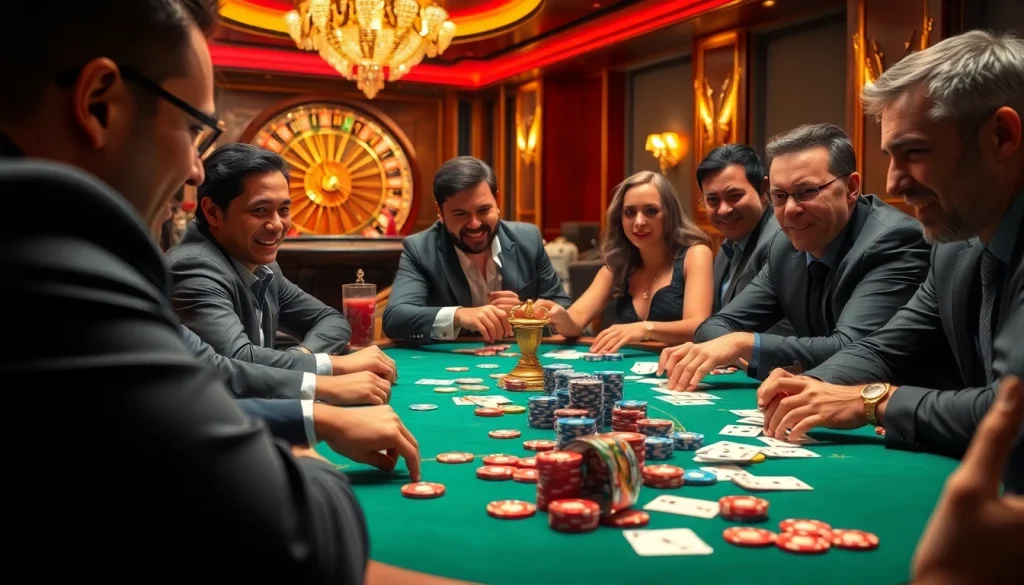 Players enjoy a thrilling poker game at XX88 online casino, showcasing excitement and strategy in action.