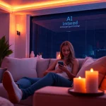 AI sex experience in a modern living room with interactive technology