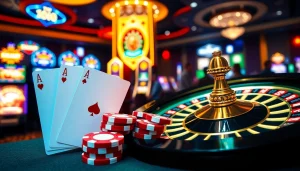 NoHU90 gaming interface with extravagant casino elements like cards and roulette wheel.