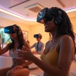 Engaging scene of sex games ai in a vibrant VR setting with interactive characters.