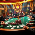 Engage with thrilling poker action at https://j88.gives/, showcasing vibrant chips and cards in a luxury casino.